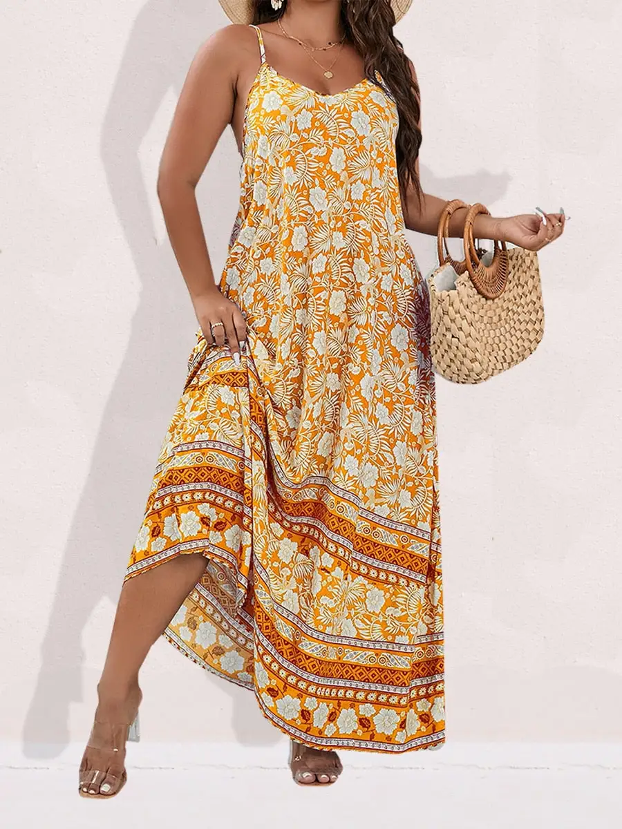 Spirit and Rebel Plus Size Floral Print Boho Maxi Dress