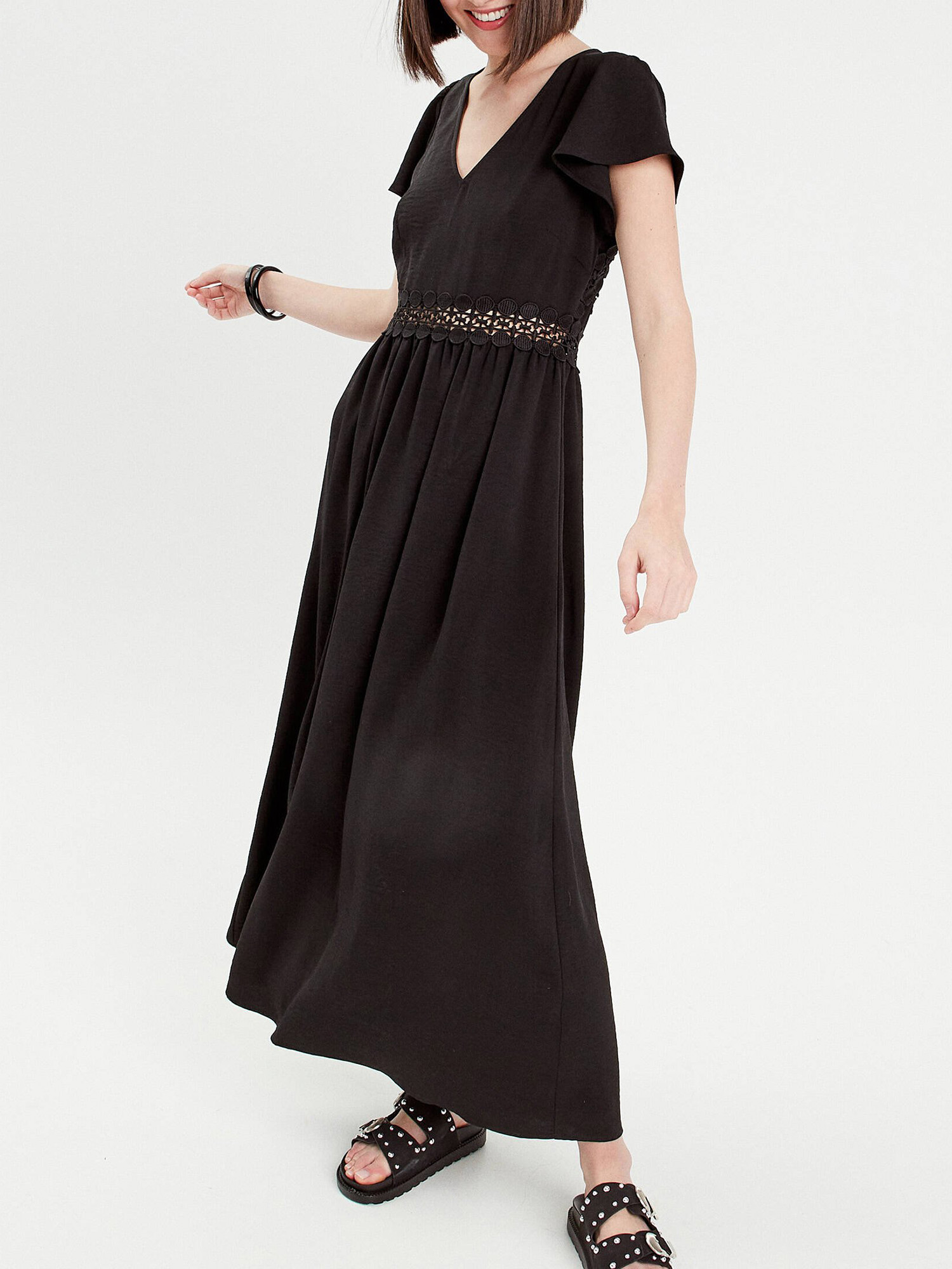 Robe longue évasée dos nu noir femme