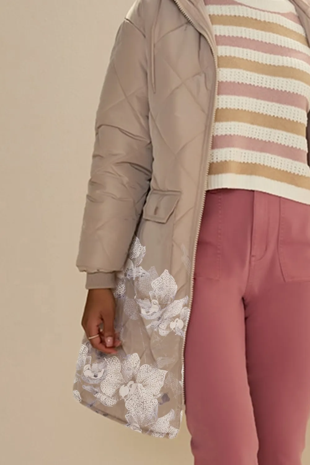 Gena Quilt Pattern Nylon Puffer Jacket