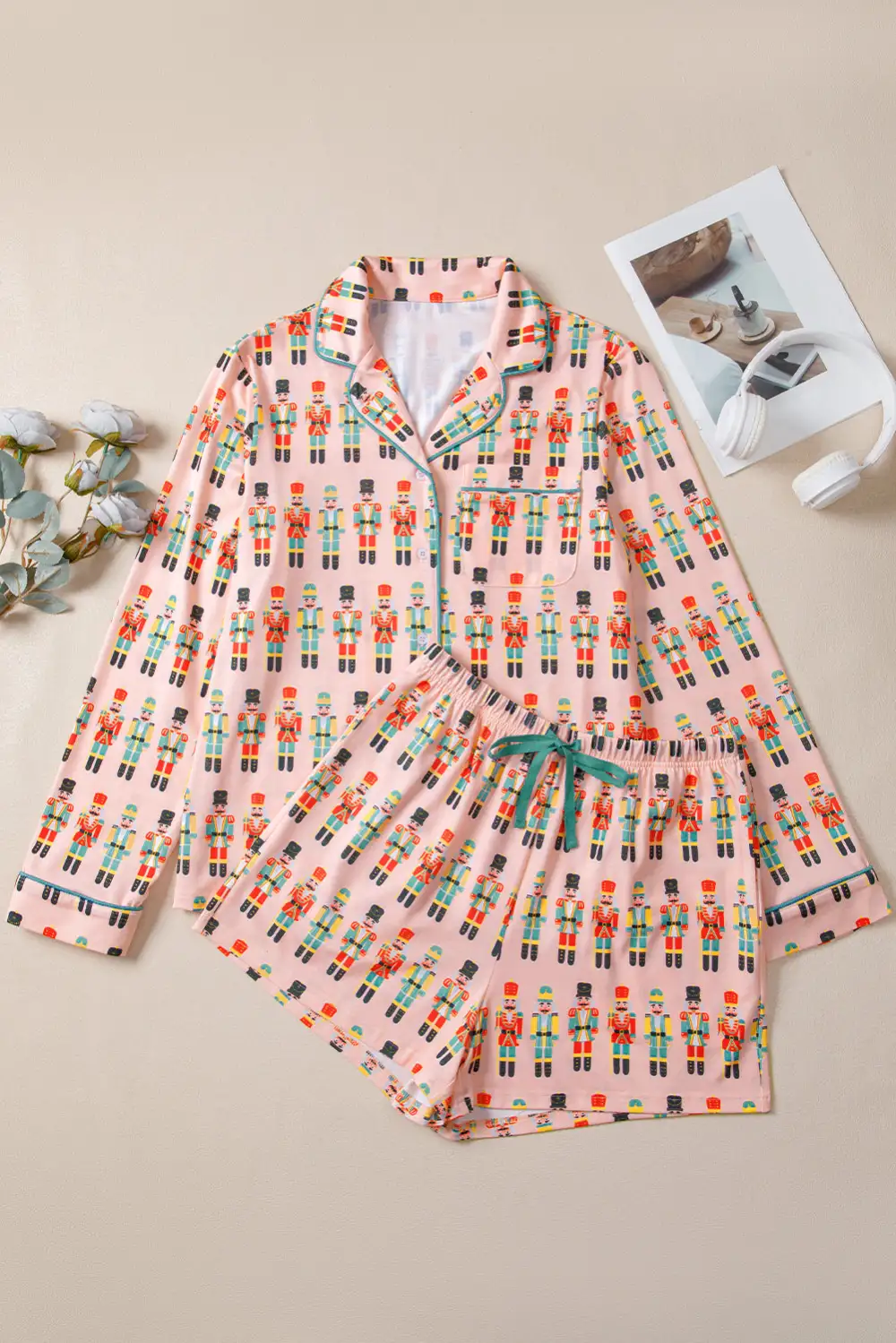 Button Front Nutcracker Pajama Set