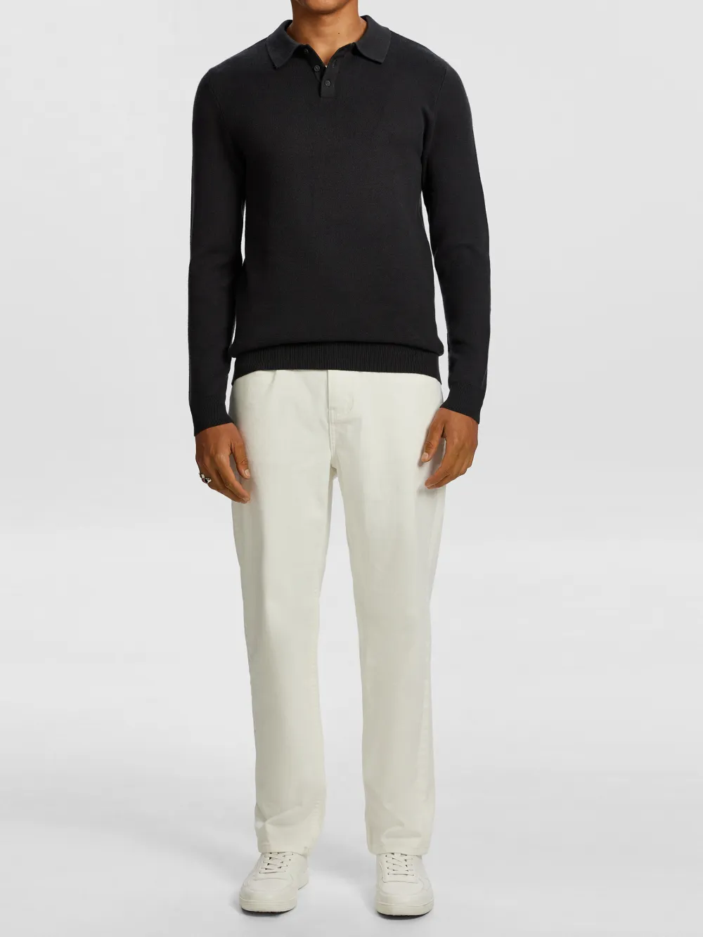 Charcoal Long Sleeve Knit Polo Shirt