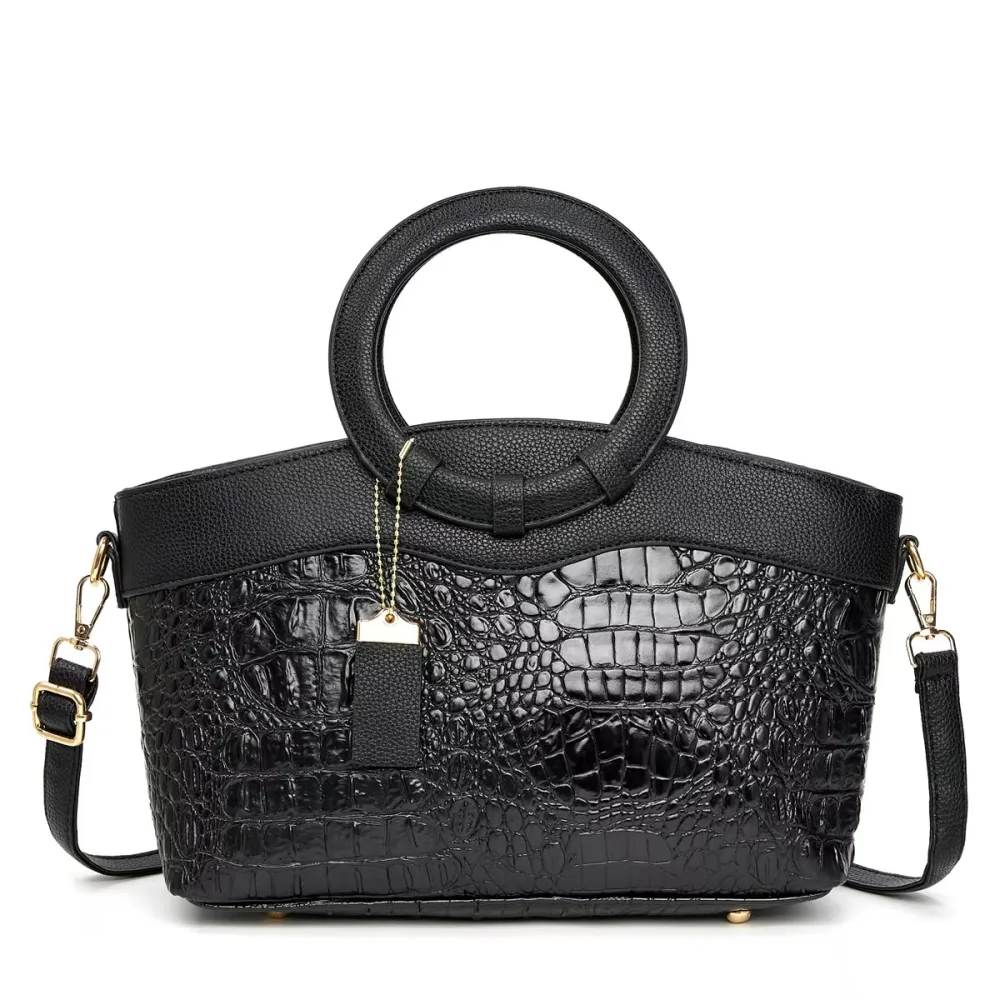 European & American Fashion Crocodile Pattern Tote Bag Large Capacity Elegant Versatile Shoulder Crossbody Bag for Women