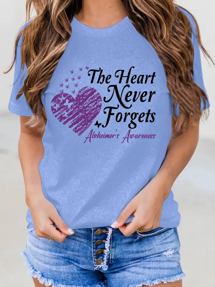 Women's The Hart Never Forgets Alzheimer's Awareness Round-Neck Short-Sleeved T-Shirt