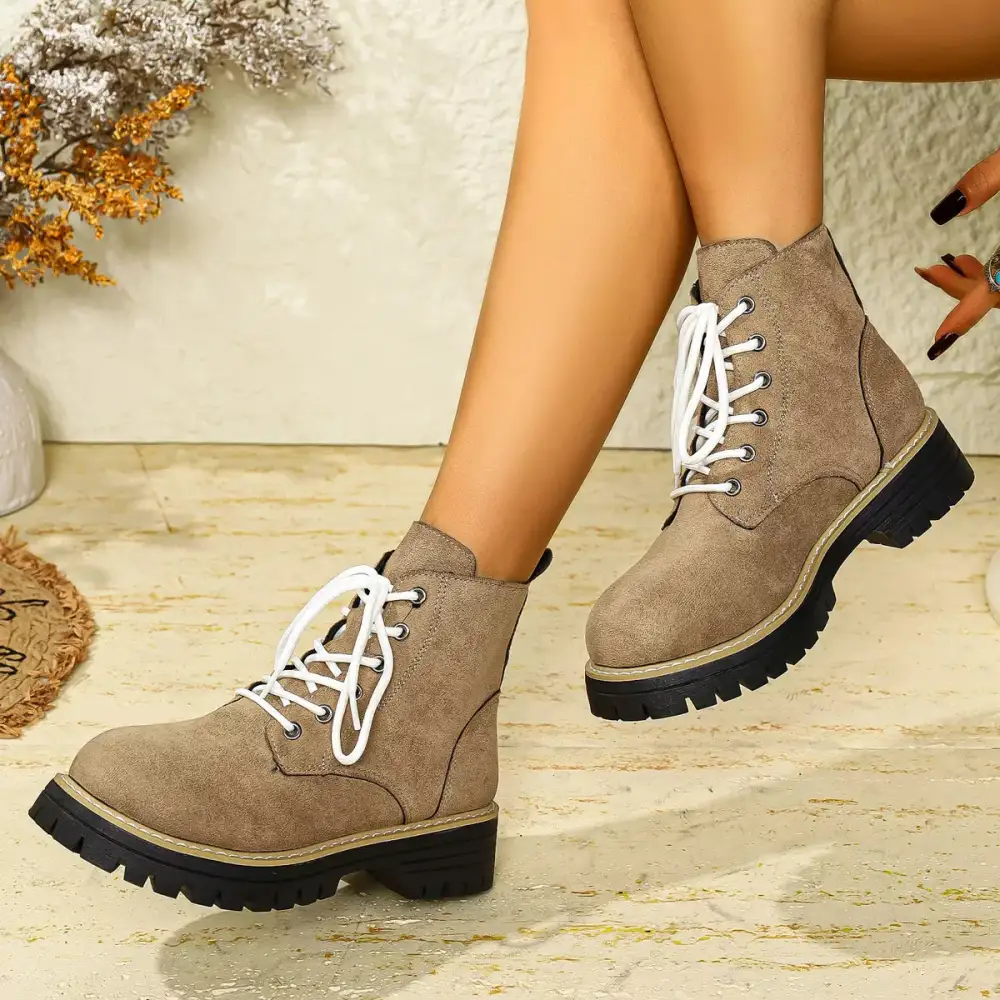 Round Toe Lace-Up Boots