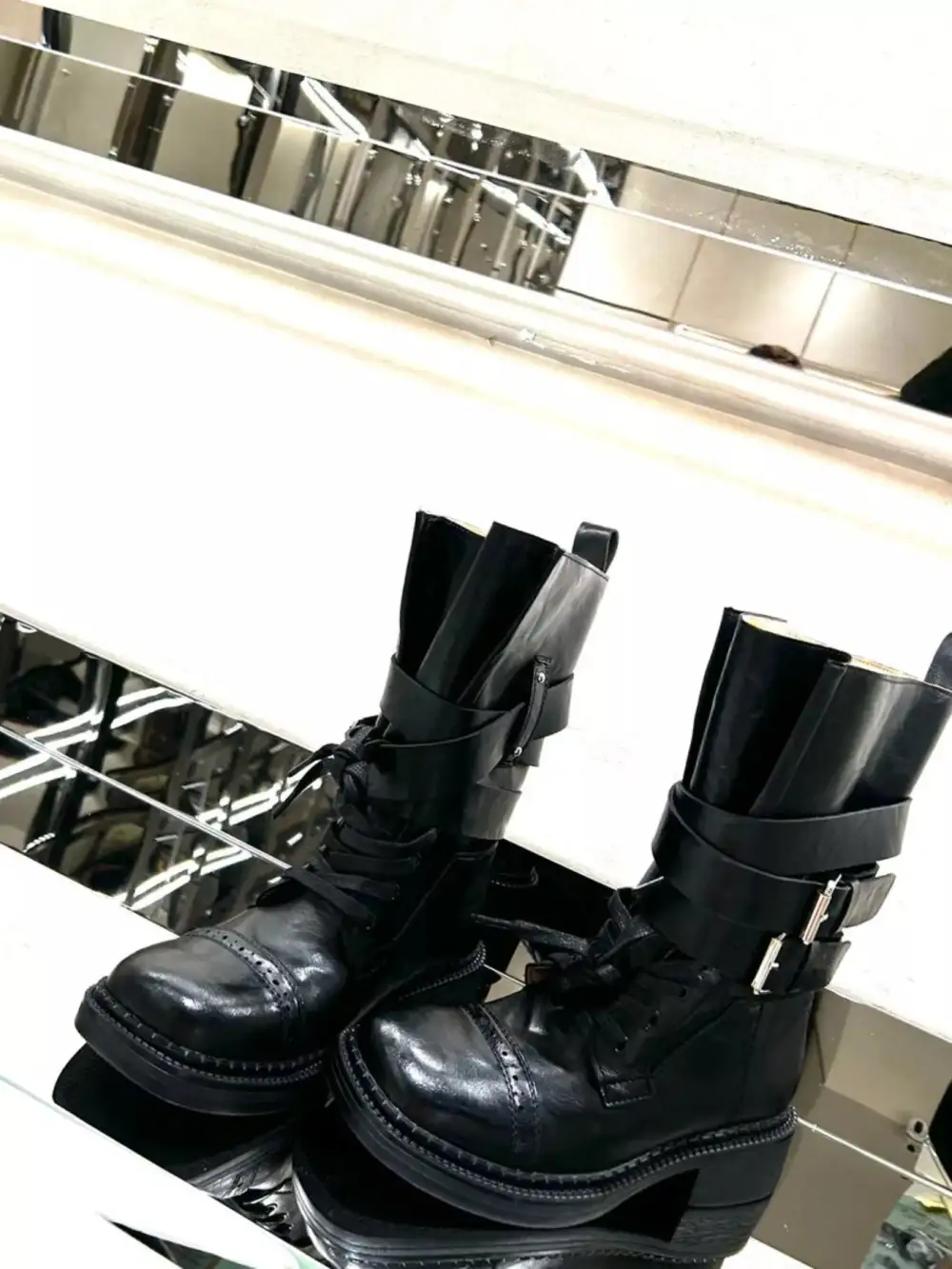 Buckled Leather Block Heel Boots