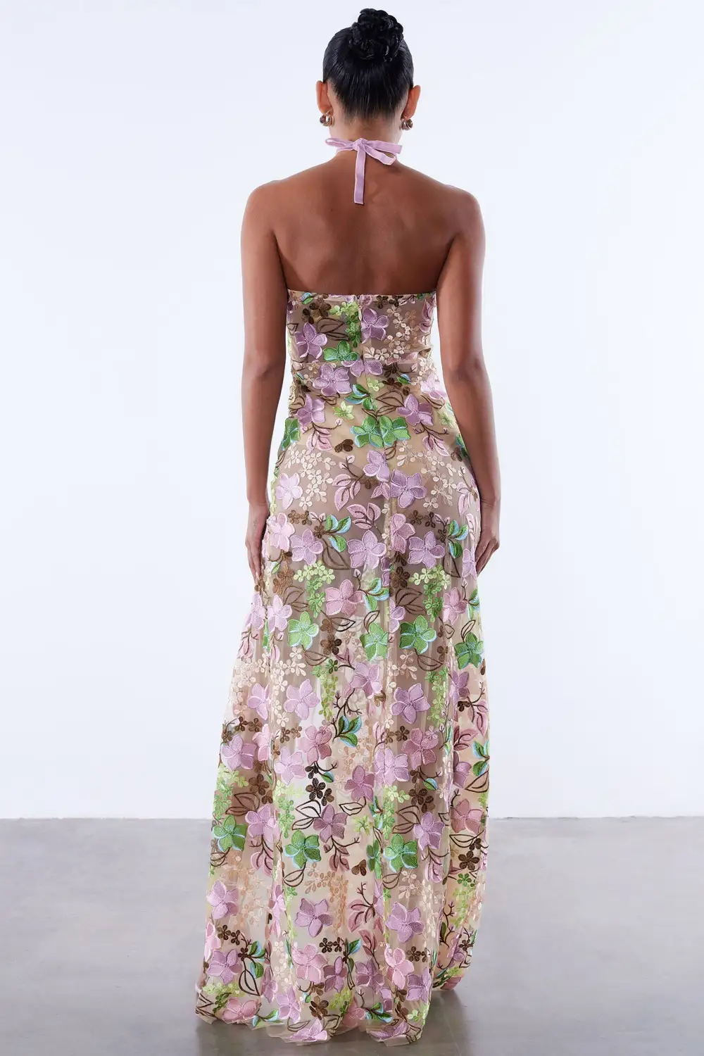 Tiana Floral Maxi Dress - Nude/combo