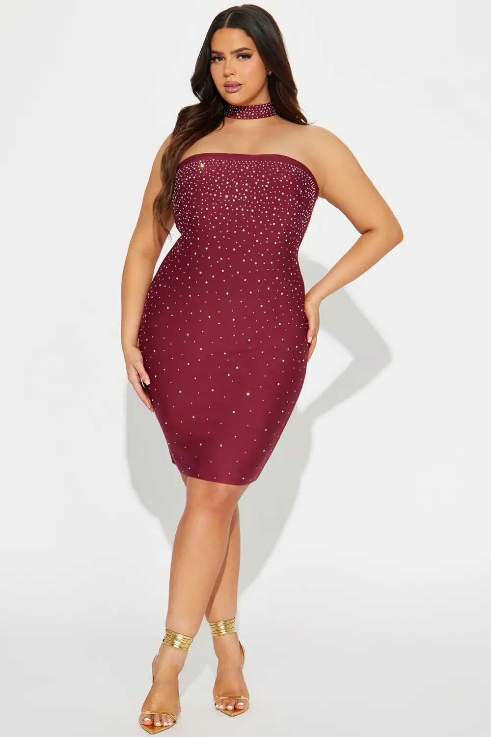 Shine Bright Bandage Mini Dress - Wine