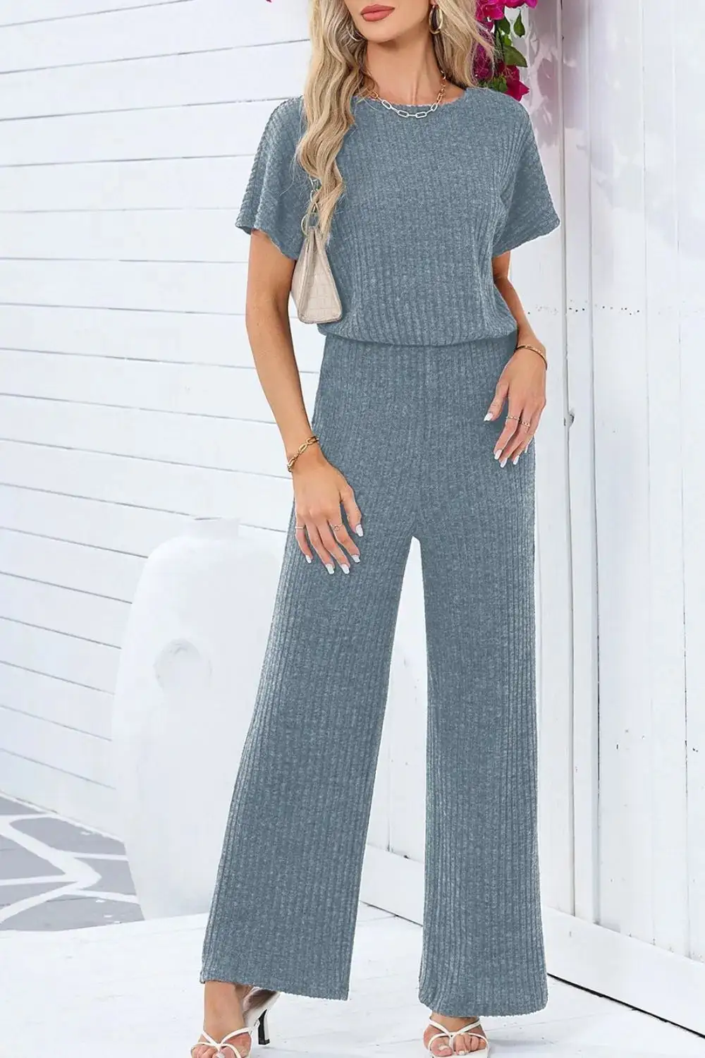 Everyday Ribbed Wide Leg Jumpsuit