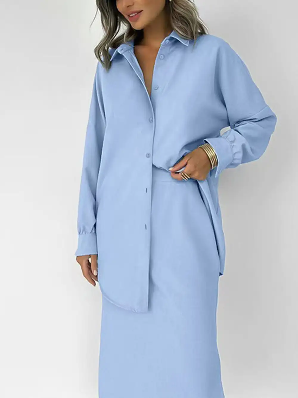 Clean Button Front Long Sleeve Coordinated Set
