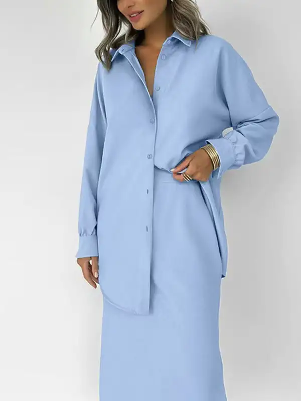 Clean Button Front Long Sleeve Coordinated Set