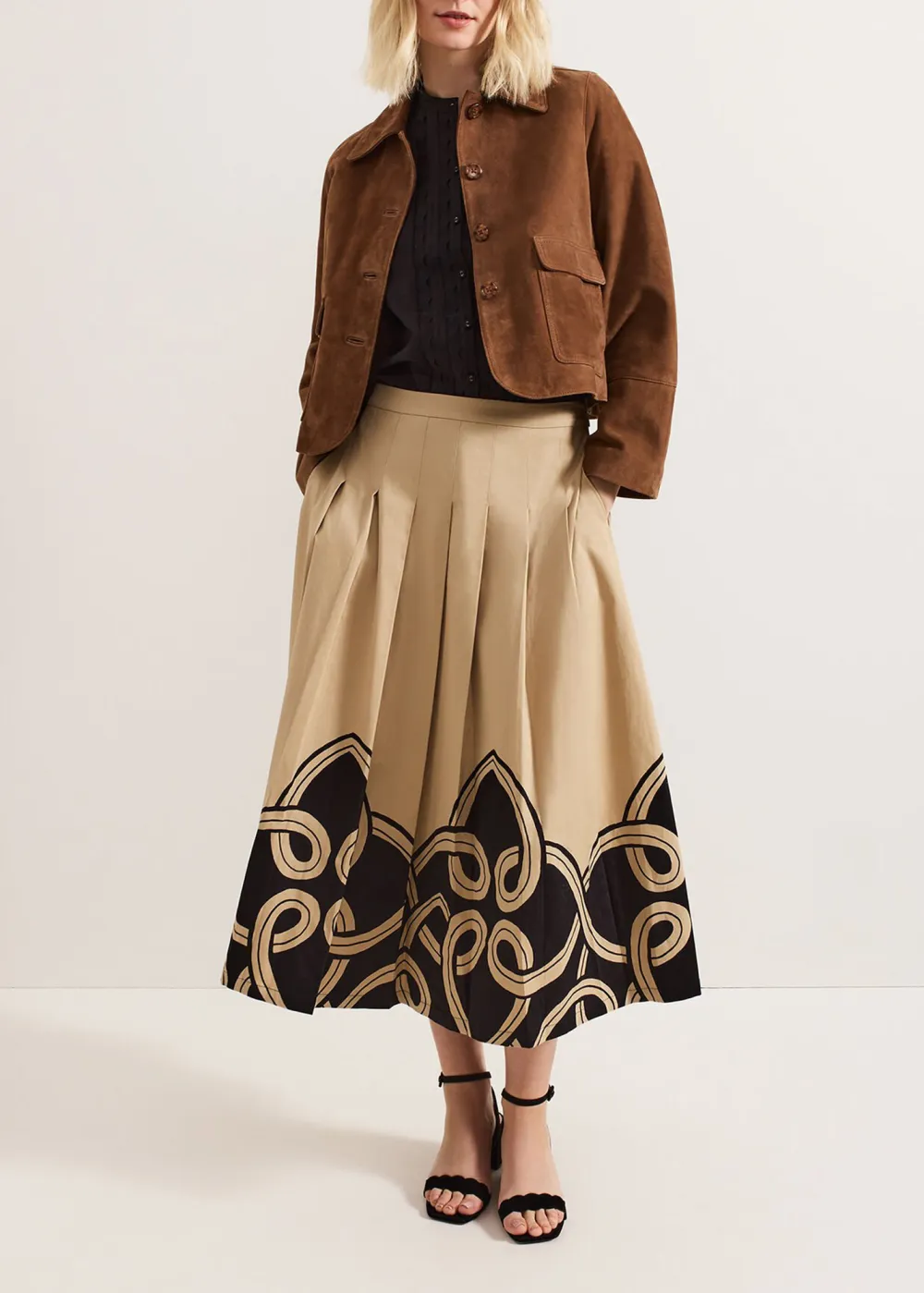 National Style Printed Pleated Skirt