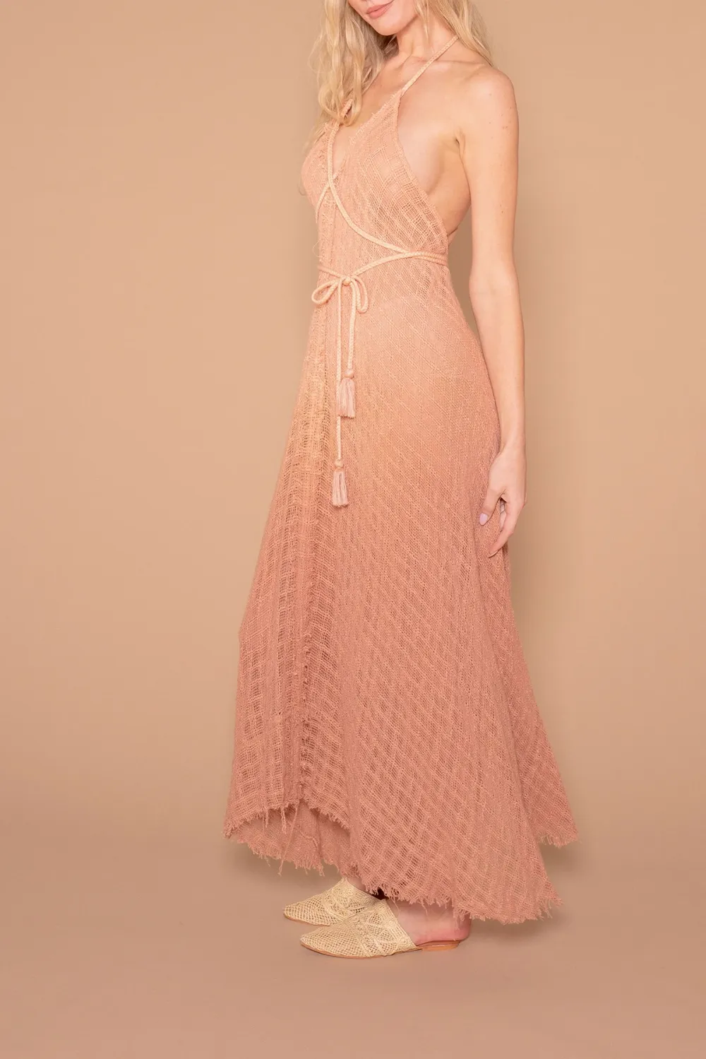 Light Brown Crochet Detail Maxi Dress