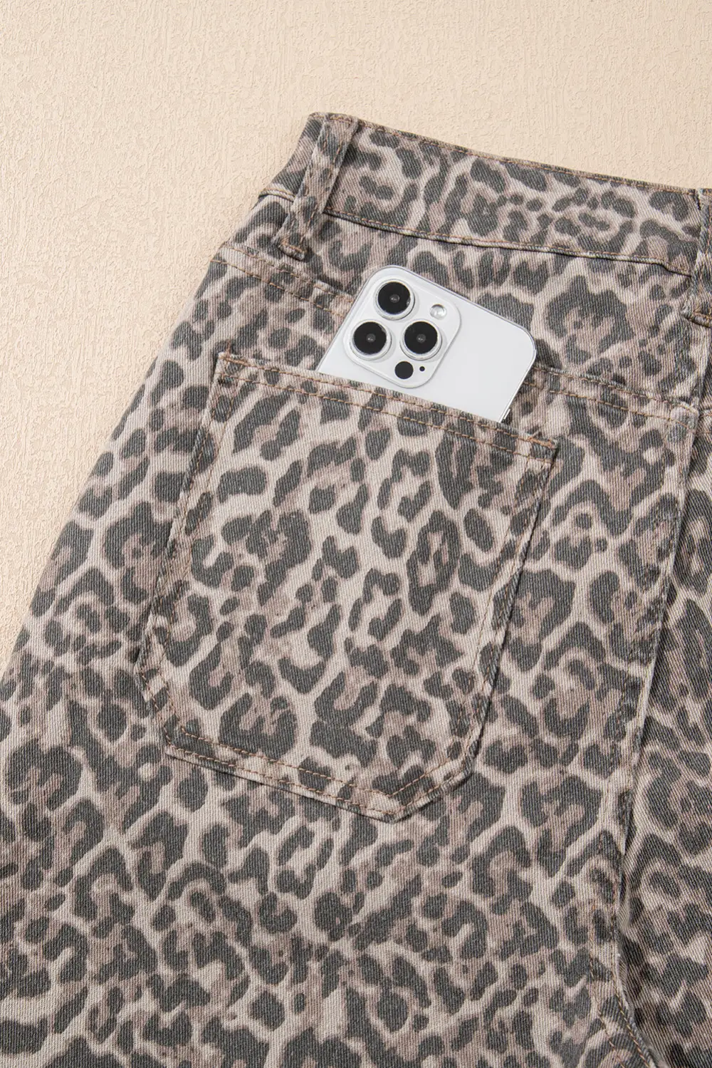 Street Leopard Frayed Edge Wide Leg High Waist Jeans