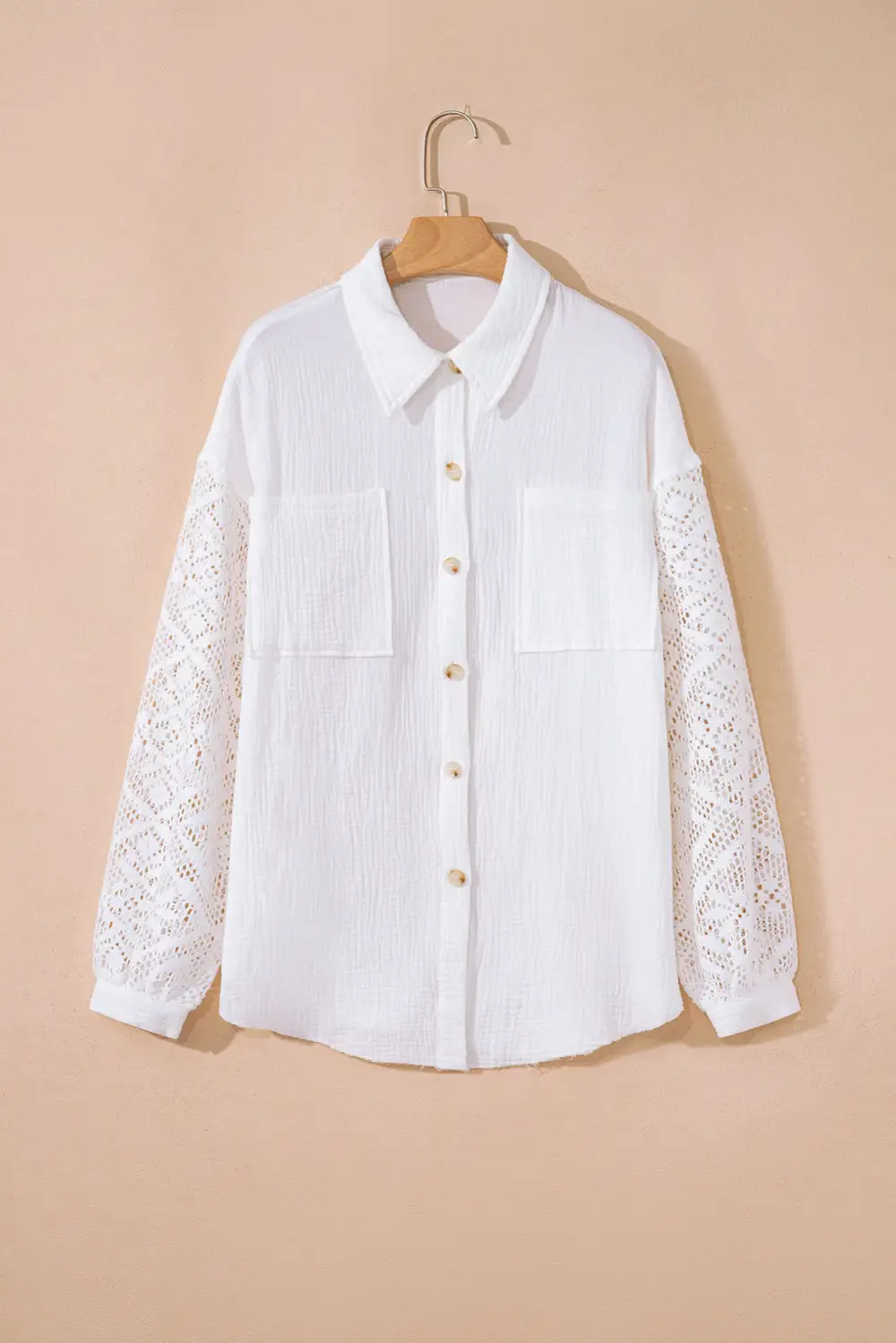 Lace Trim Patchwork Long Sleeve Shirt Blouse