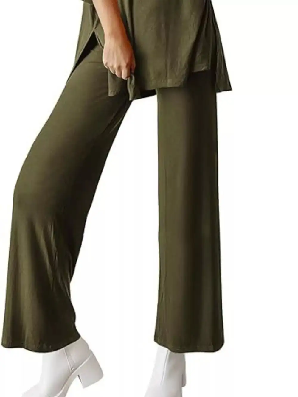 Relaxed Fit Round Neck Top and Pants Two Piece Set