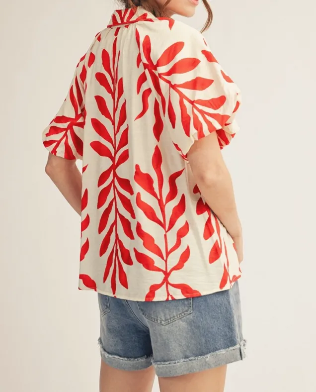 Printed Bubble Sleeve Top