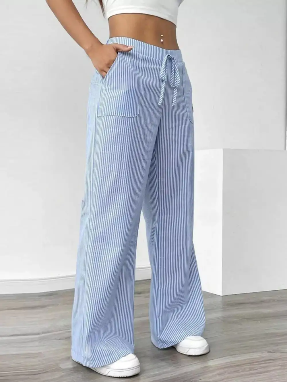 Polished Striped Wide Leg Pants