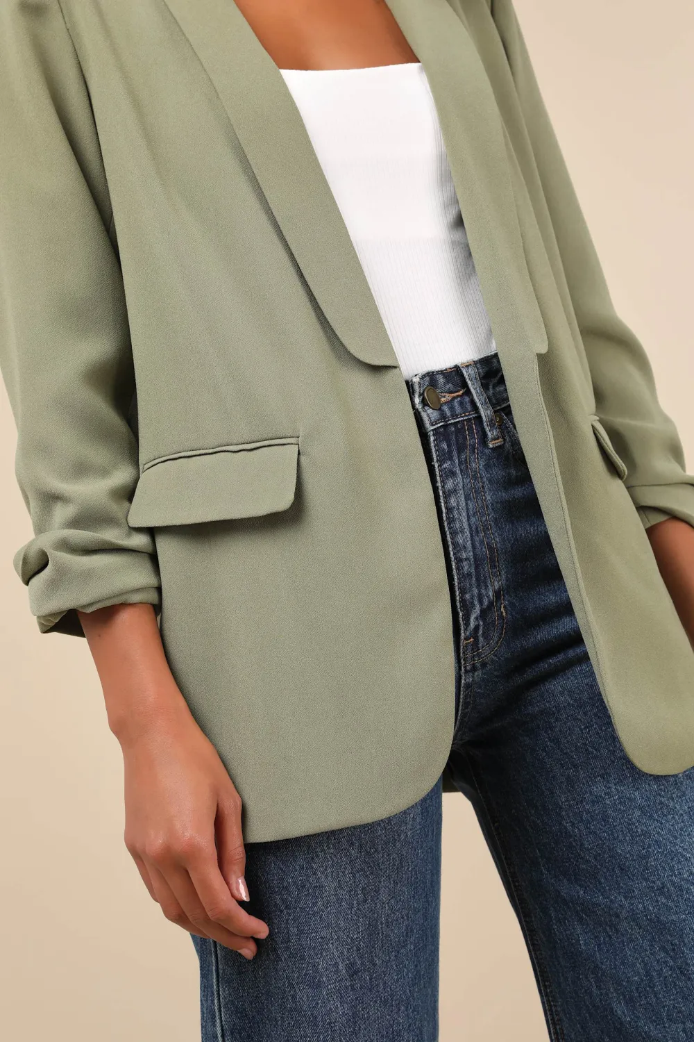 Casual Style Three-Quarter Sleeve Ruched Blazer
