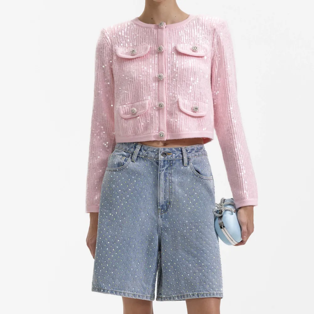 Pink Knit Sequin Cardigan