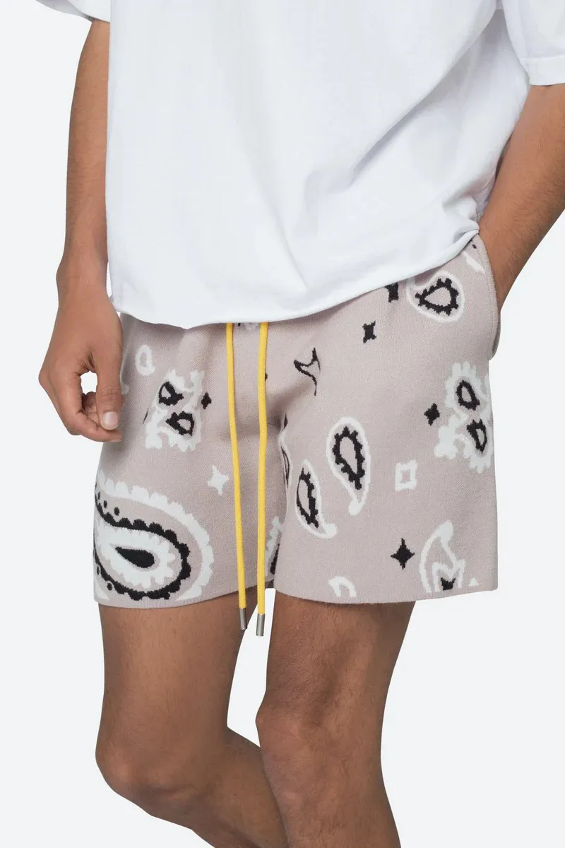 TAUPE PAISLEY PRINTED KNIT SHORTS