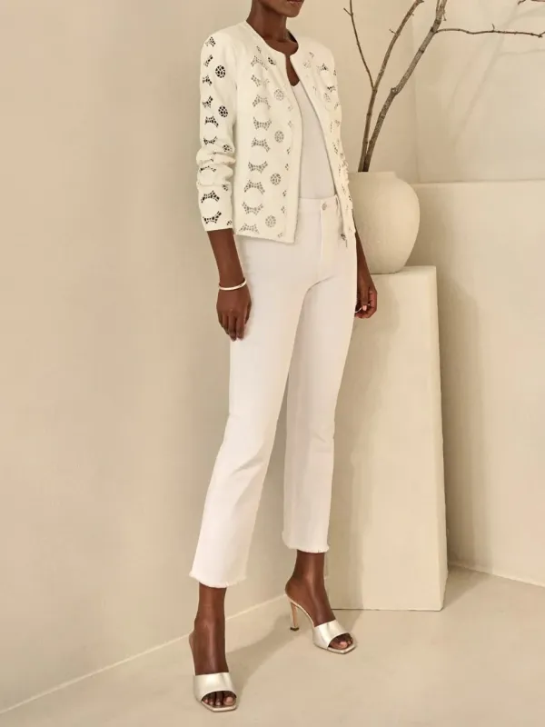 White Embroidered Zip - Front Jacket