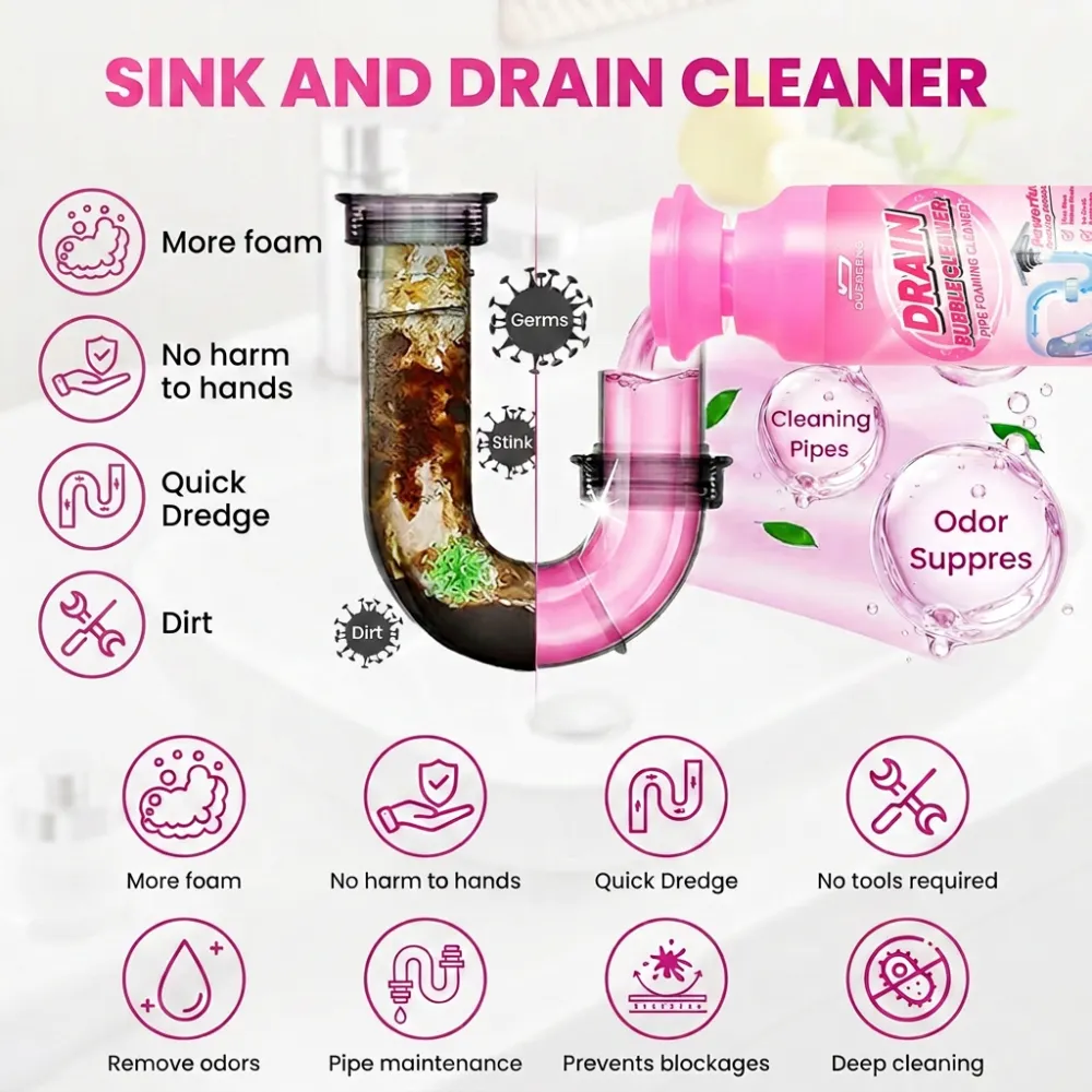 Pipe Cleaner Foam Mousse for Home Use, Sink Deodorizer & Odor Eliminator, Foam Drain Cleaner for Clogged Sewers