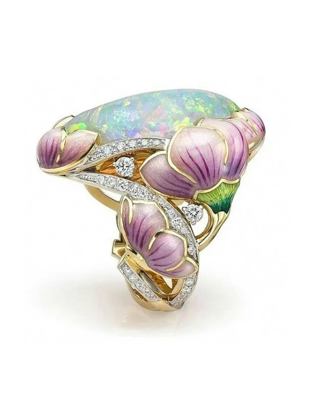 Enamel Opal Painted Ring