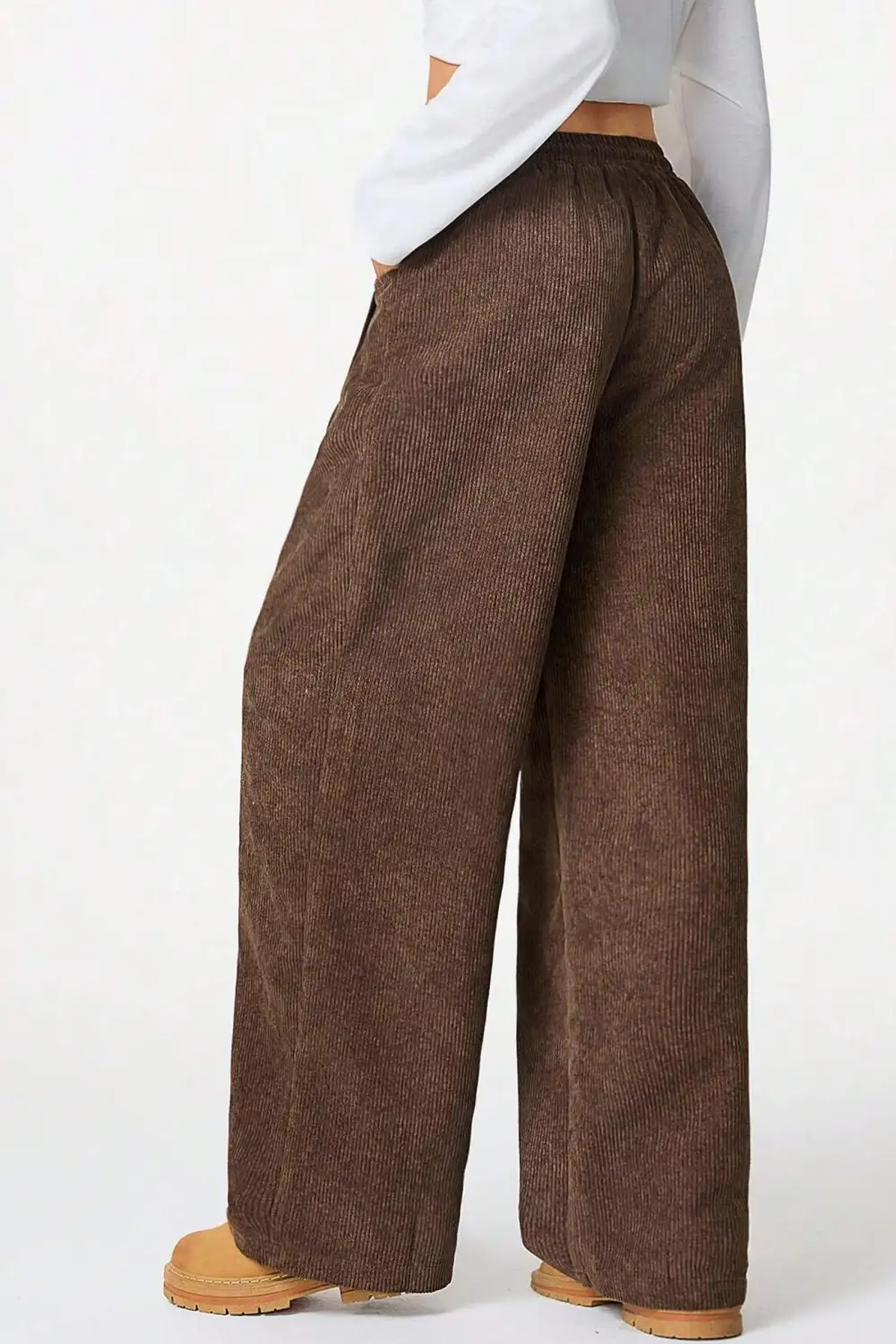 Drawstring Flannel Wide Leg Pants