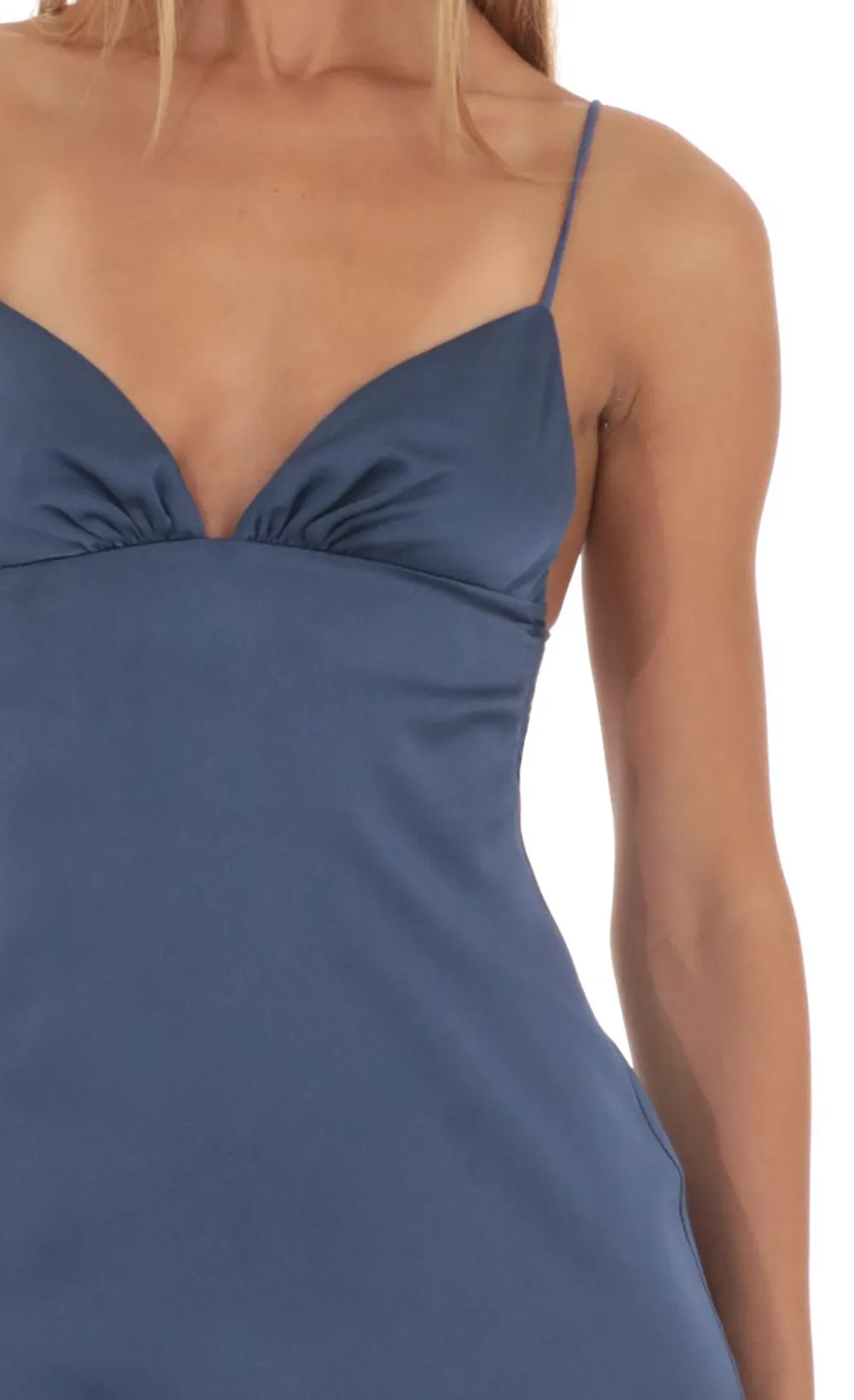 Satin Ruffle Maxi Dress in Blue