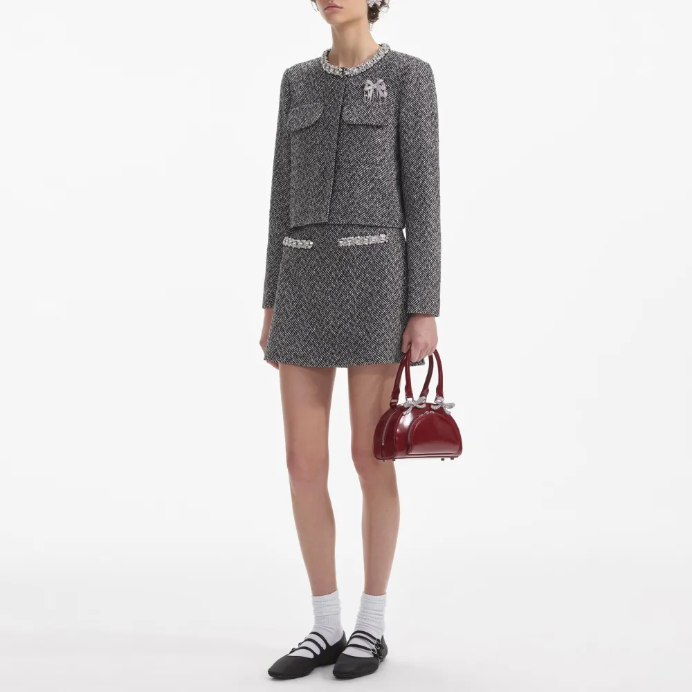 Black Herringbone Embellished Jacket