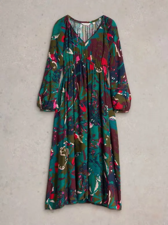 Midi Dress In Green Print