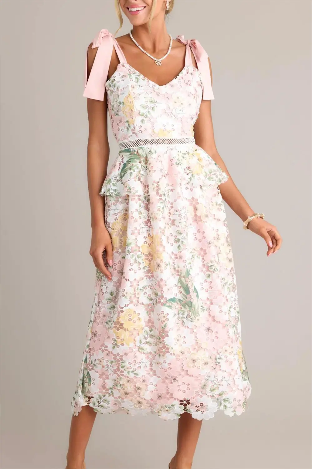 PETAL POWER PINK FLORAL SMOCKED MIDI DRESS