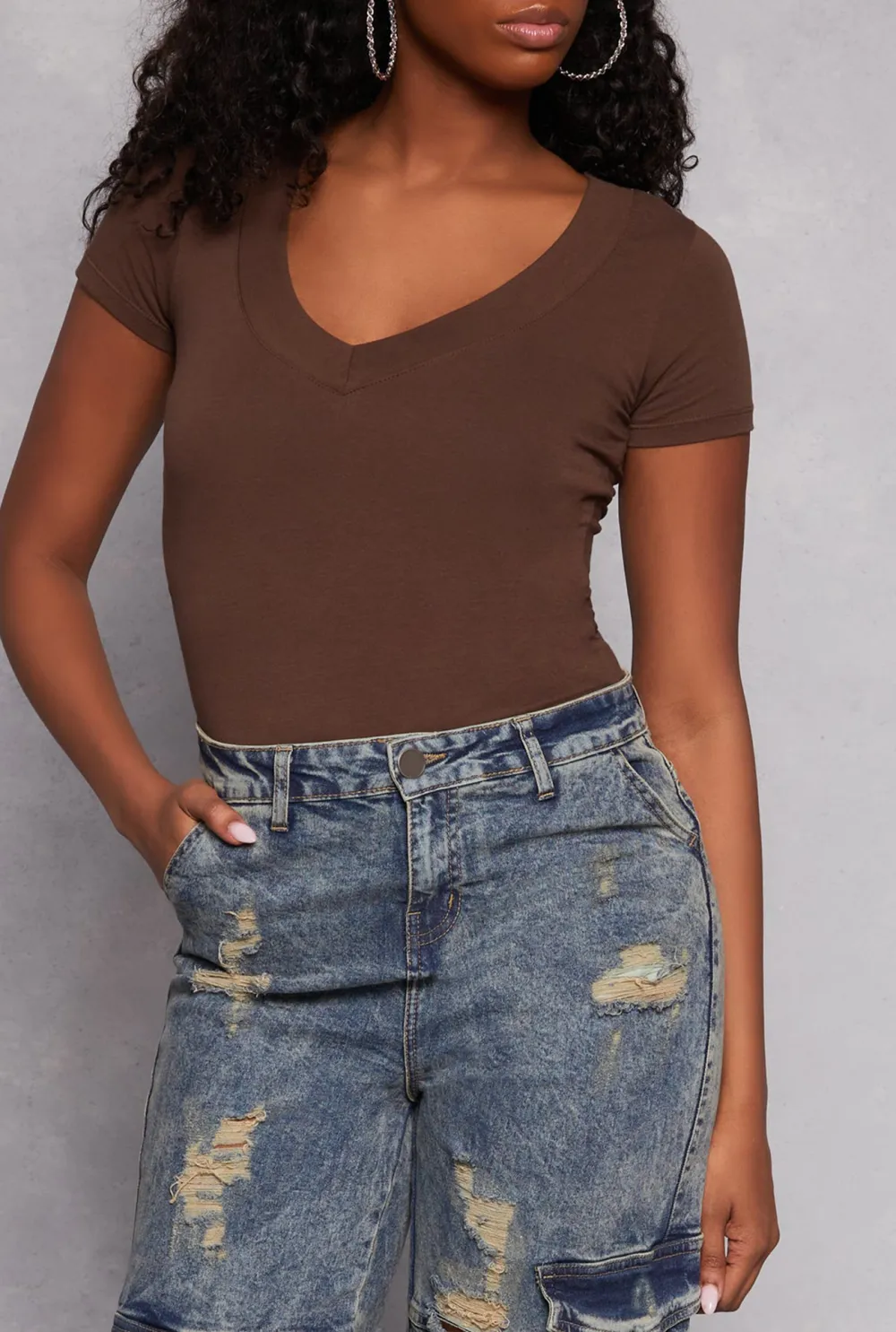 V-Neck Solid Color T-Shirt