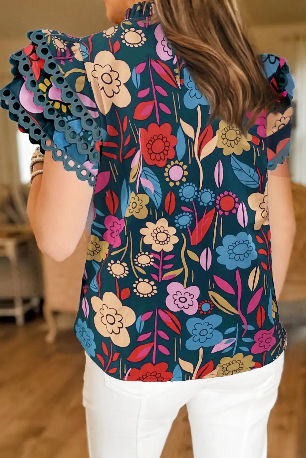 Soft Floral Ruffle Sleeve Blouse