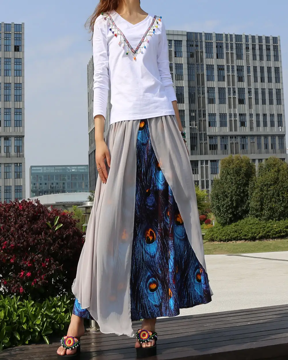 Pleated Chiffon Maxi Skirt
