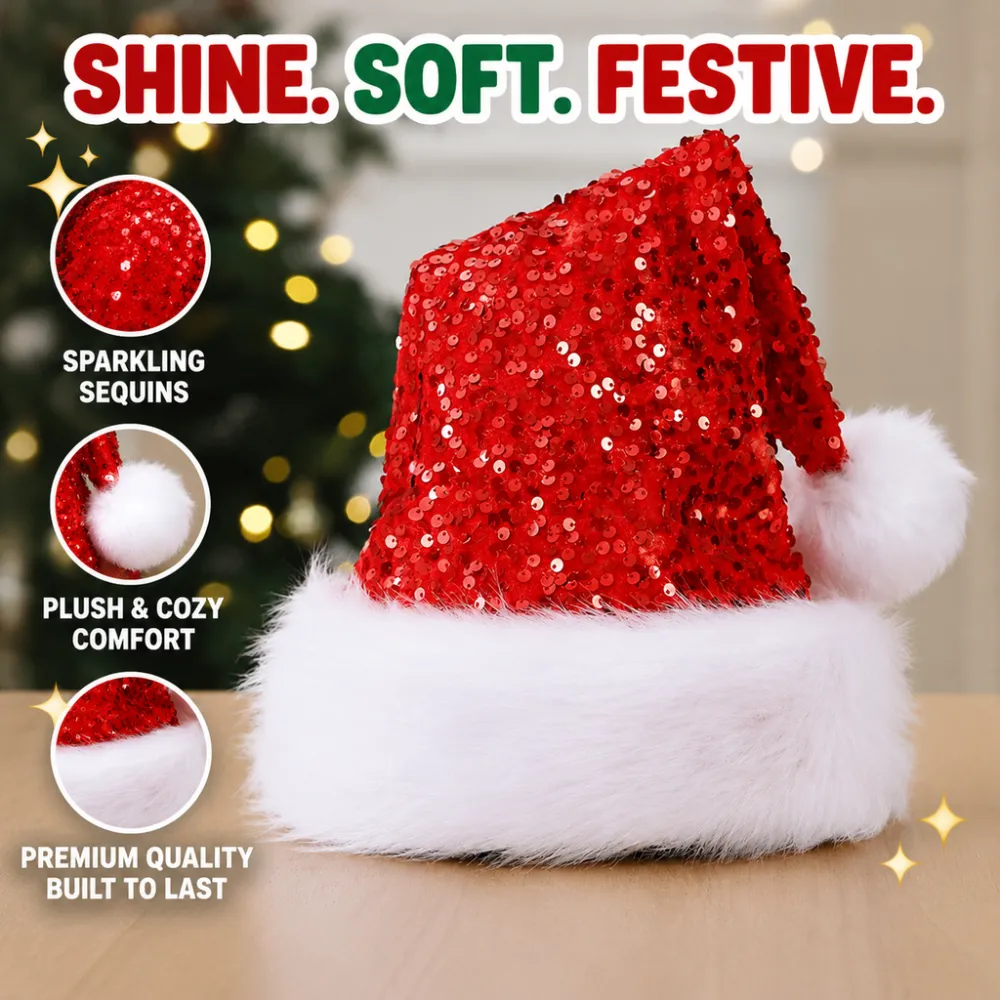 Christmas decorative hat, double-layered sequined hat, Shanghai-style beanie, extra thick long beanie, 32*45CM