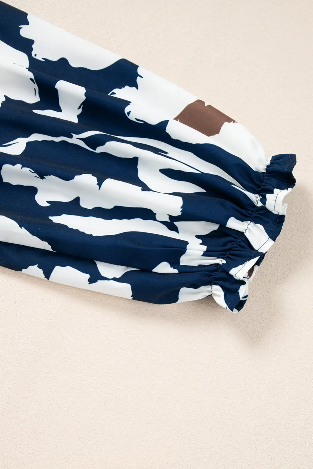 Abstract Floral Print Puff Sleeve Half Button Blouse