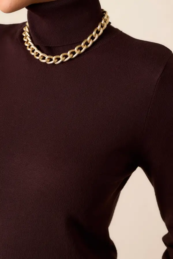 Comfortable Charm Dark Brown Turtleneck Sweater