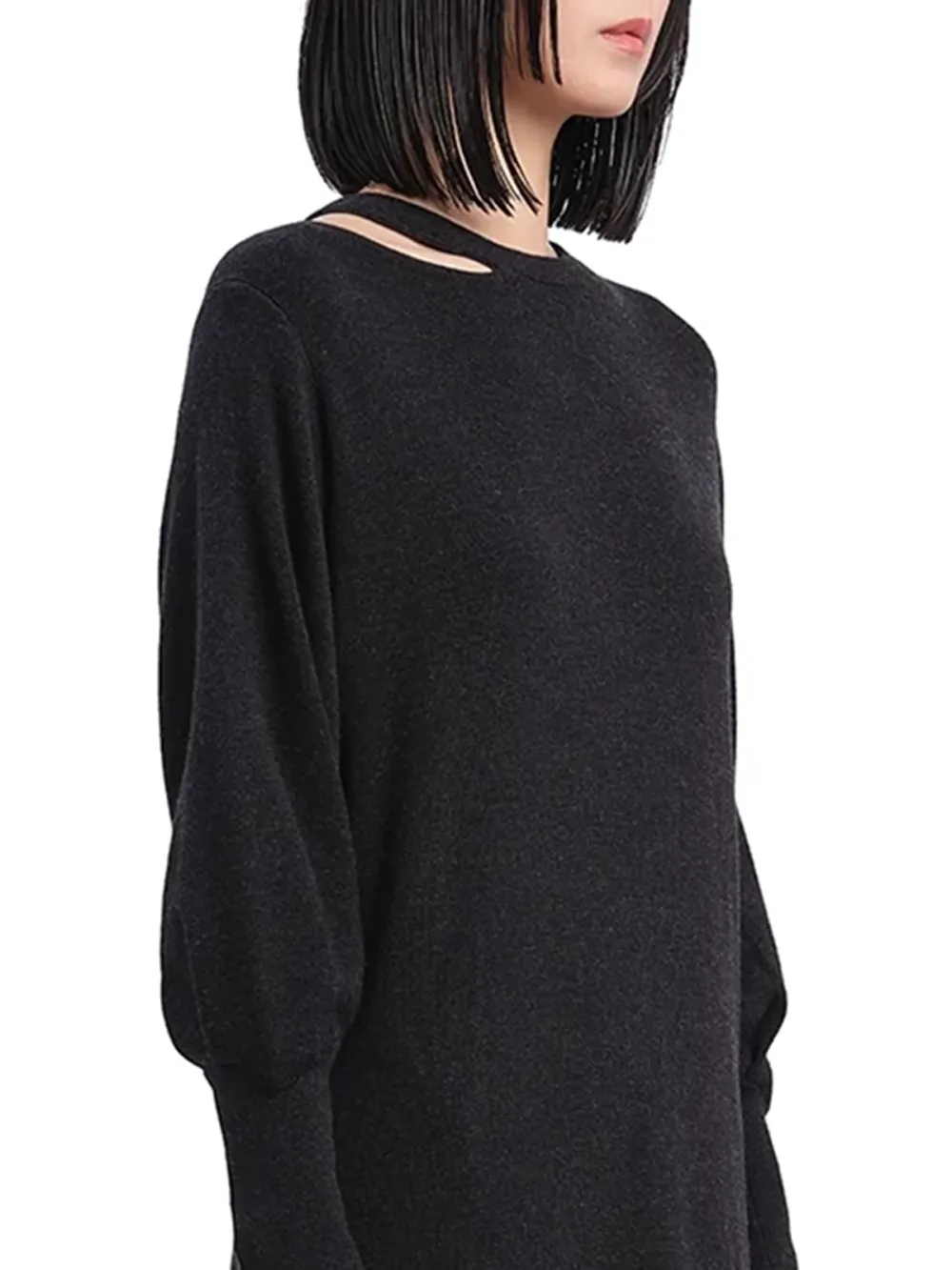 Long - Sleeve Loose - Fit Midi Dress