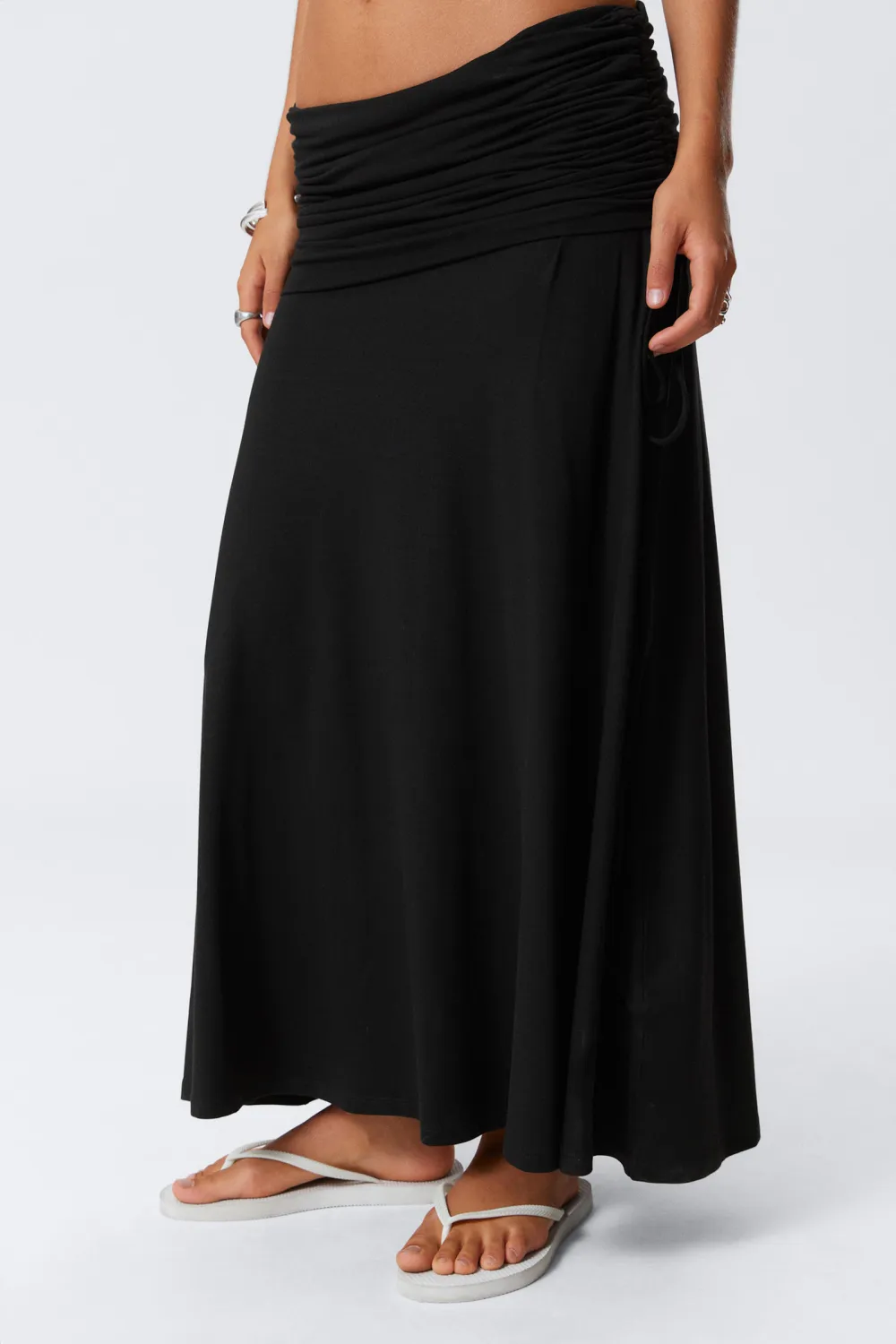 Drawstring Ruched Waist Maxi Skirt