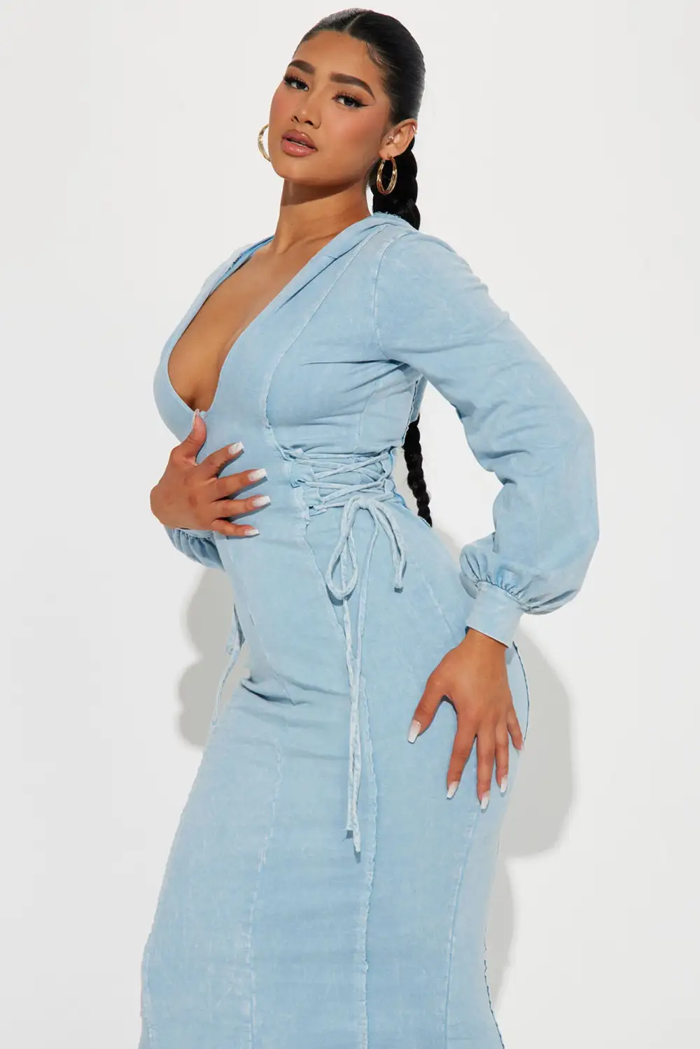 The Grind Hooded Maxi Dress - Light Blue