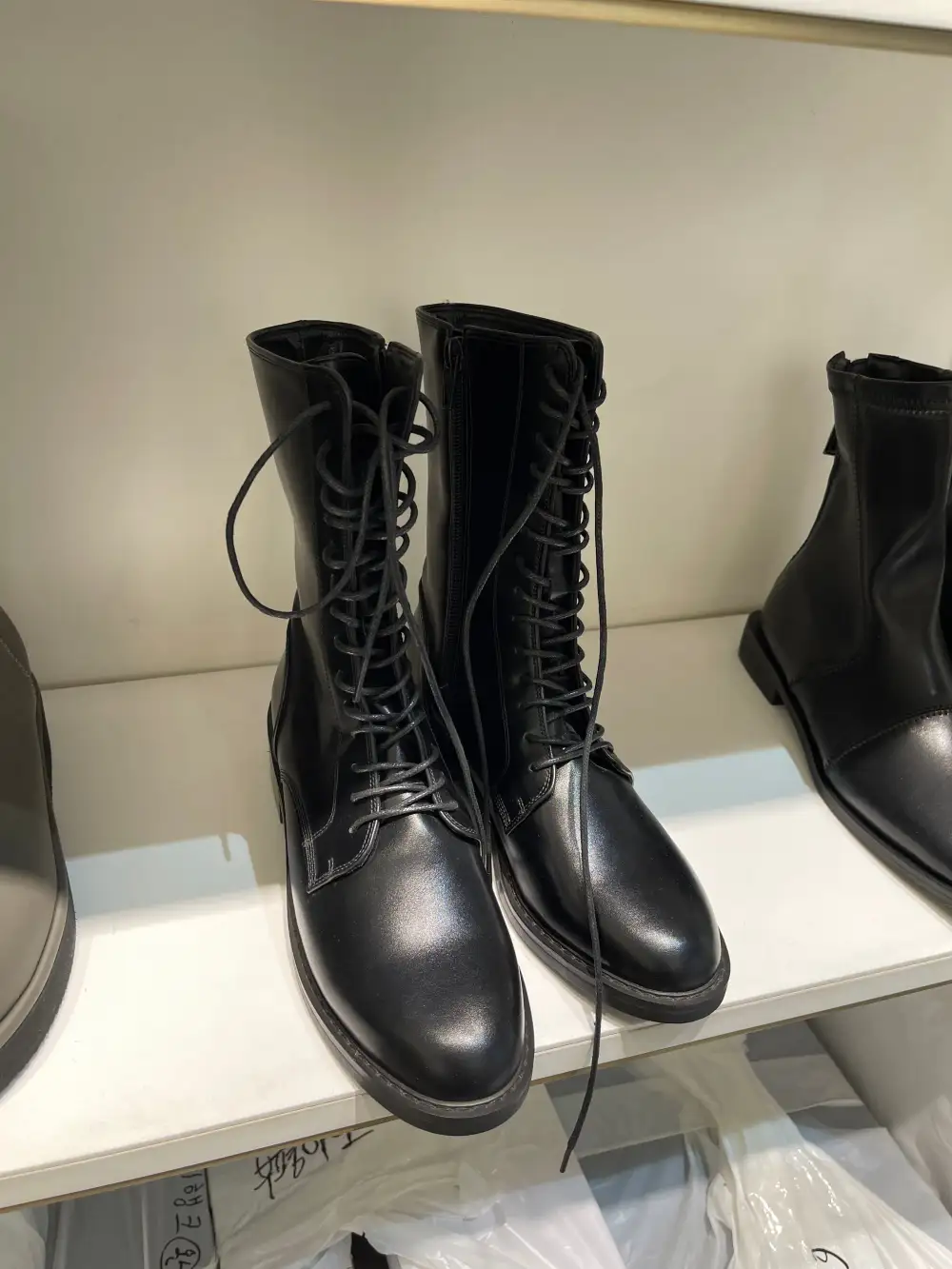Textured Faux Leather Lace Up Ankle Boots