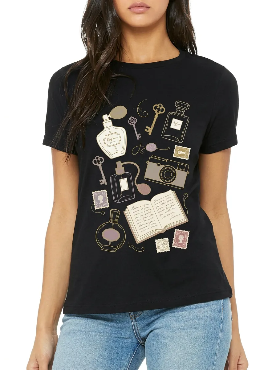 Women's Vintage Aesthetic Perfume Camera Key Printed T-shirt