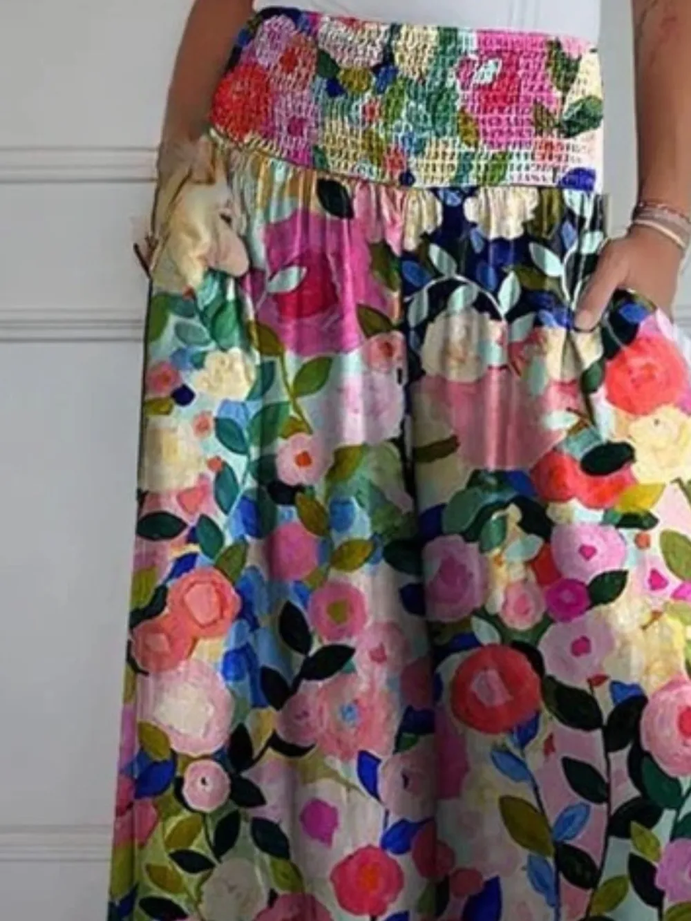 Full Size Smocked Wide Leg Pants With Pockets