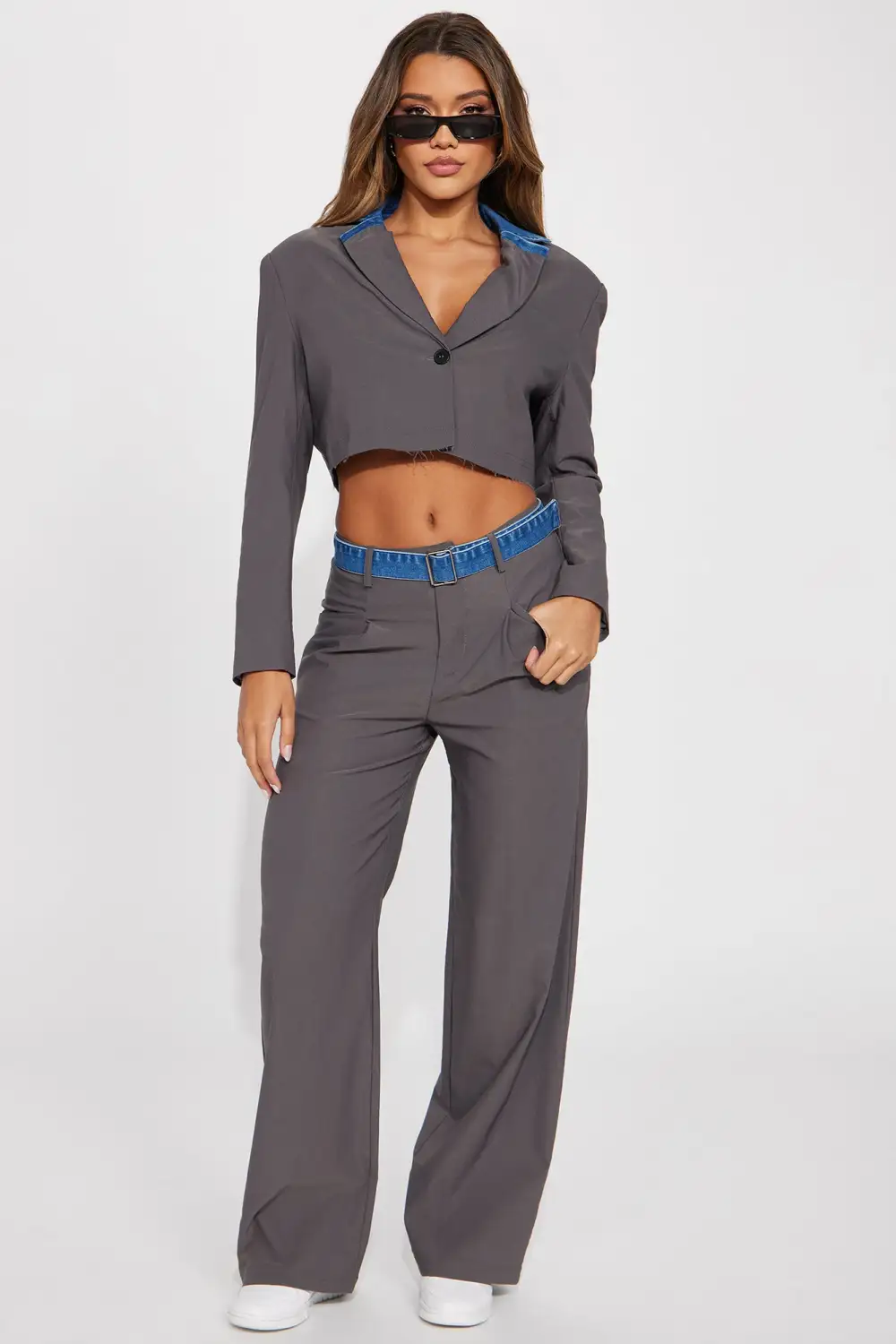 On Trend Blazer Pant Set - Charcoal