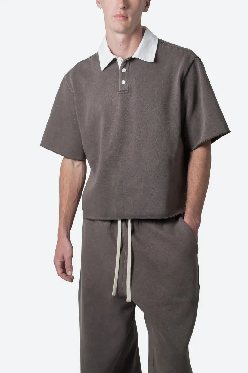 GRAY FLEECE OVERSIZED POLO SHIRT