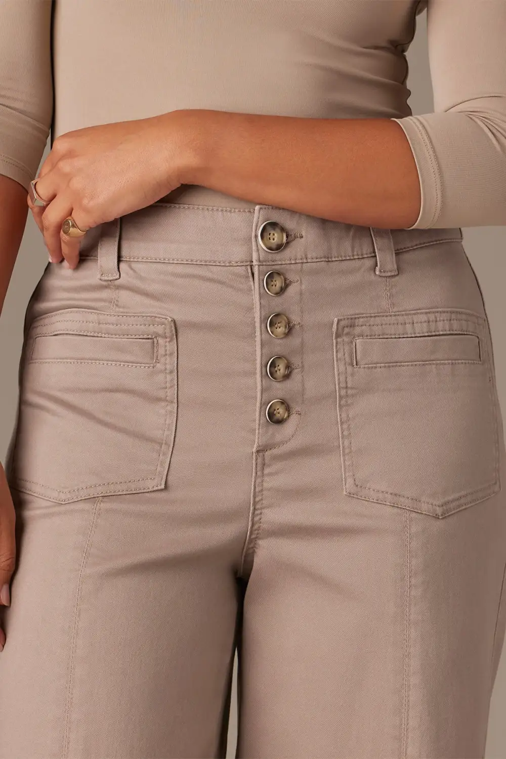 Petite Button Fly Wide Leg Pants