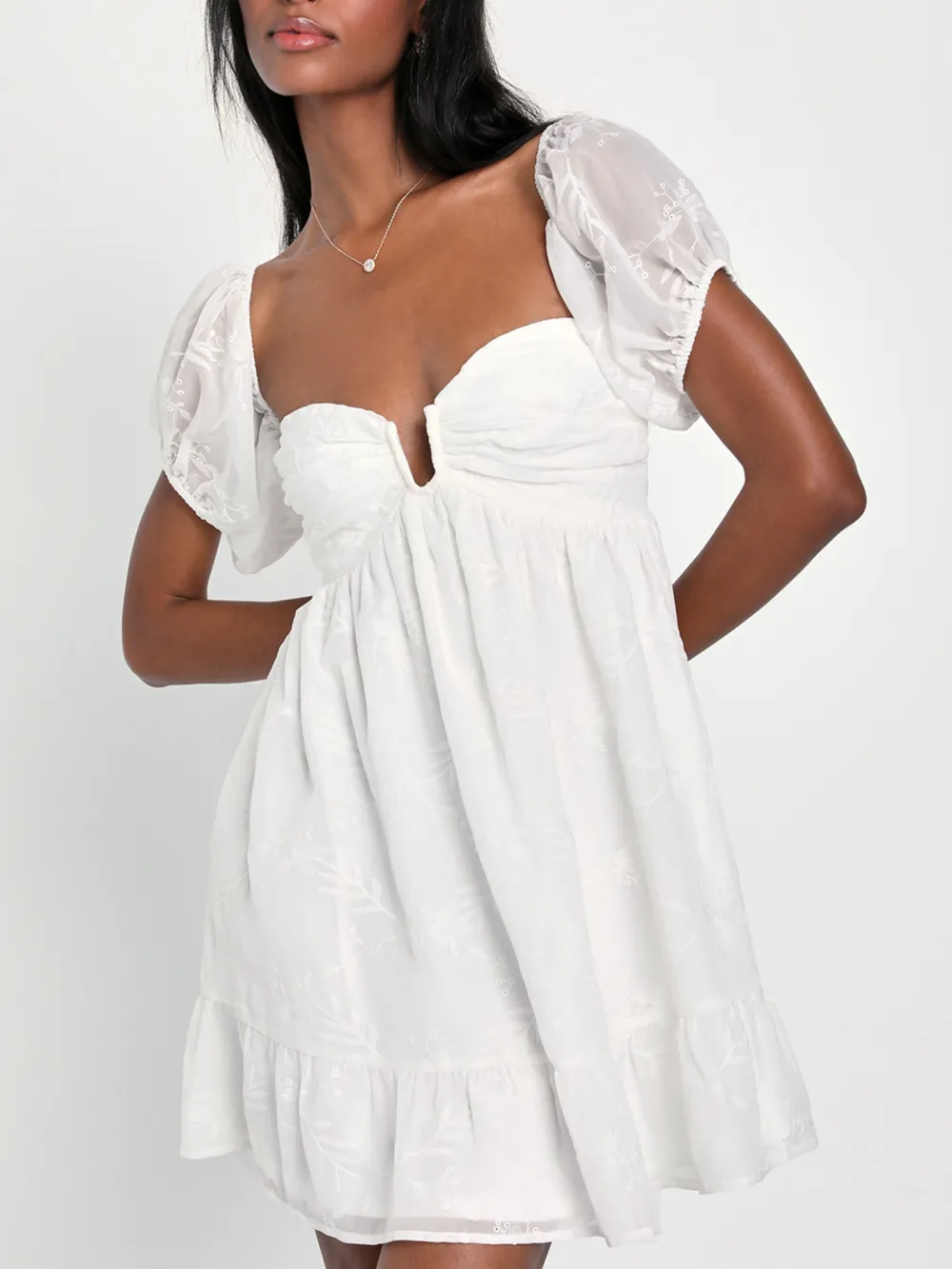 White Embroidered Off-The-Shoulder Mini Dress