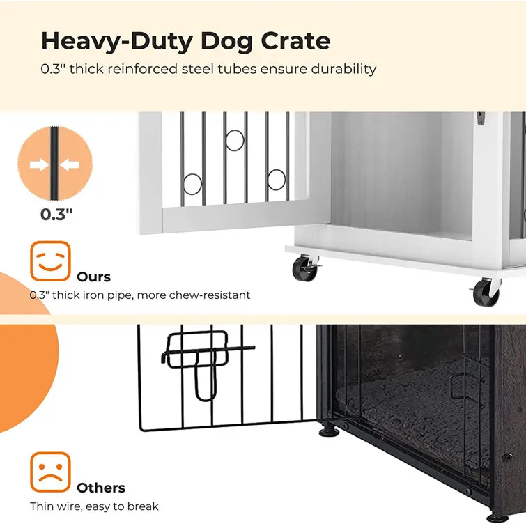 Dog Crate Furniture With Divider For 2 Small To Medium Pets, Wooden Cage End Table, Heavy Duty Indoor Puppy Kennel With Removable Divider And Sliding Door, 39.37'w*25.2'd*28.94'h