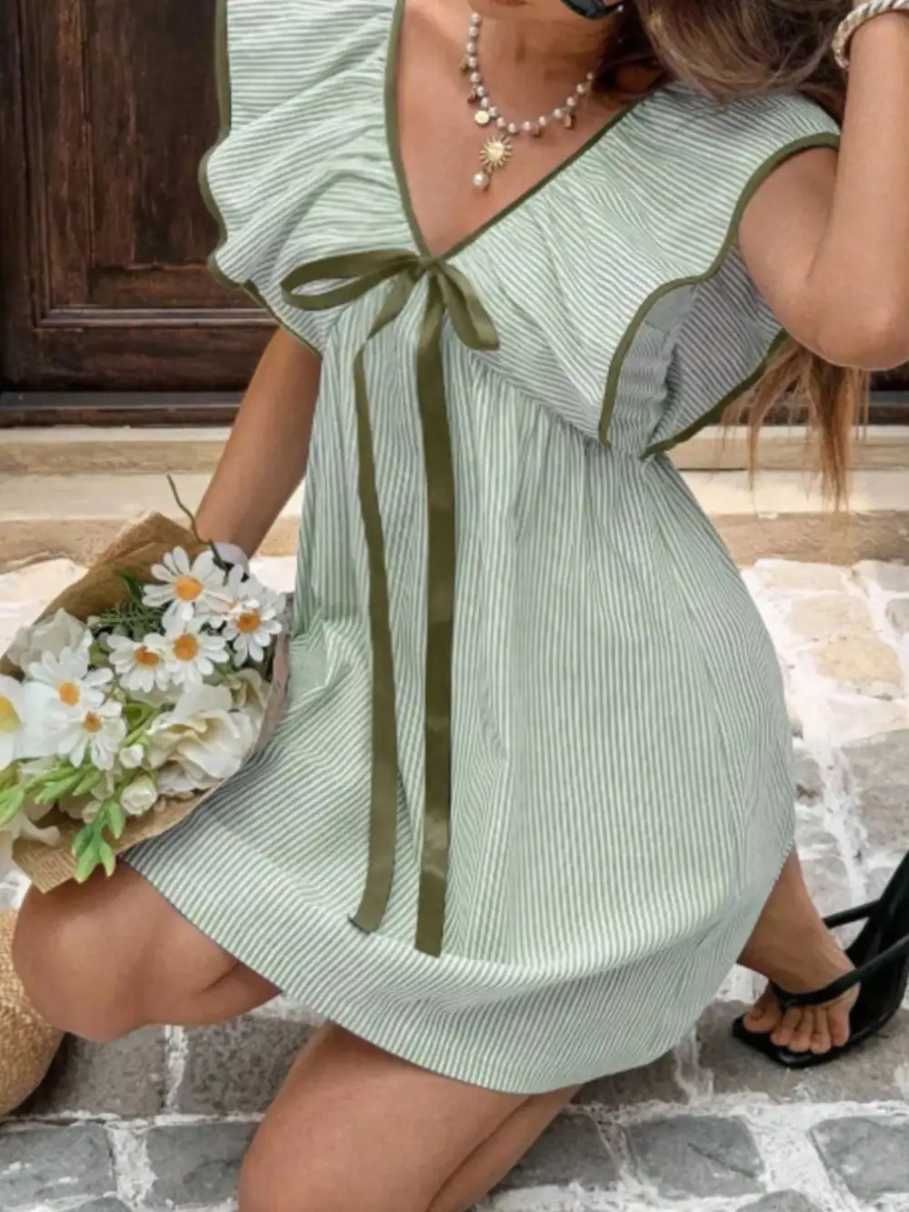Striped Ruffle Mini Dress